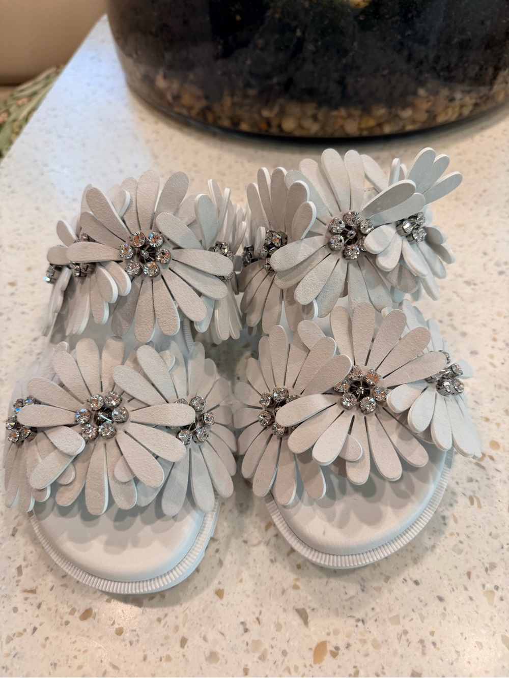 Christian Louboutin White Floral Gem Sandals